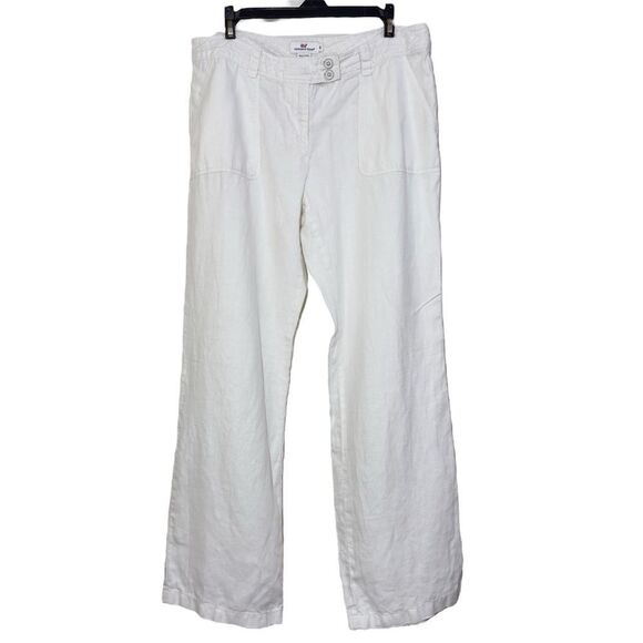 VINEYARD‎ VINES 100% LINEN WHITE CARGO WIDE LEG PANTS POCKETS RESORTWEAR 10 - Picture 1 of 13